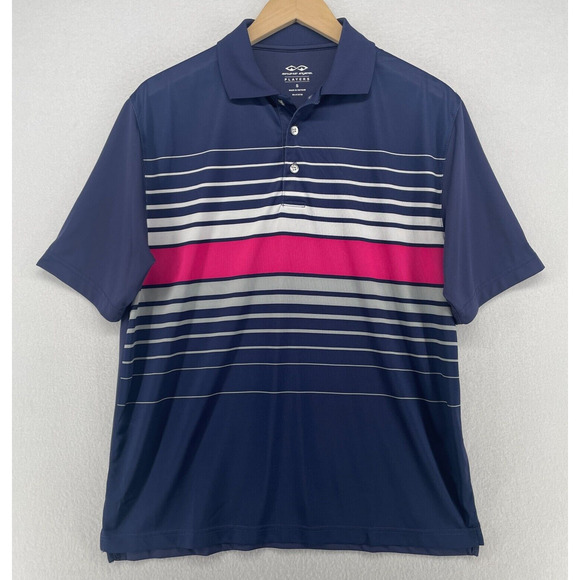 SNAKE EYES Shirt Mens S PLAYERS Performance Golf Polo Striped Short Sleeve Blue - Picture 1 of 14